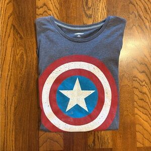 Old Navy Blue Graphic Tee with Red and White Captain America Design